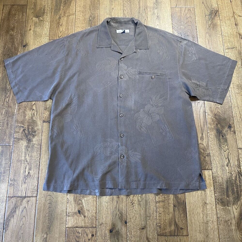 Tommy Bahama Men's Sz XL Short Sleeve Button Up Shirt Floral Embossed 100% Silk